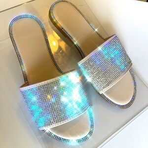 Women’s Rhinestone Slides Flats Sandals Slip on Shoes, Sz 7